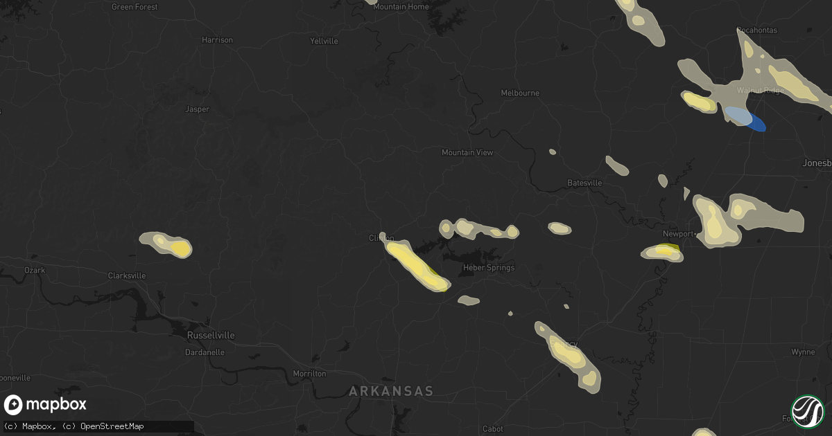 Hail map in Shirley, AR on August 22, 2026