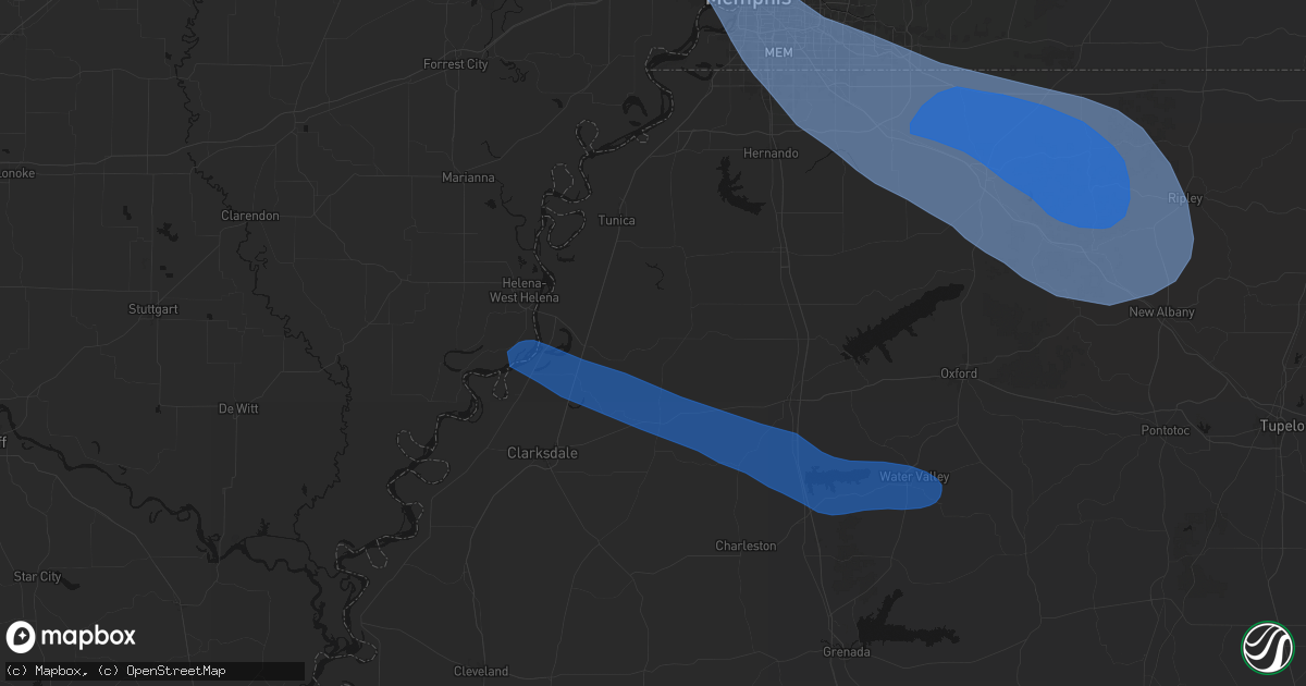 Hail map in Sledge, MS on August 22, 2026