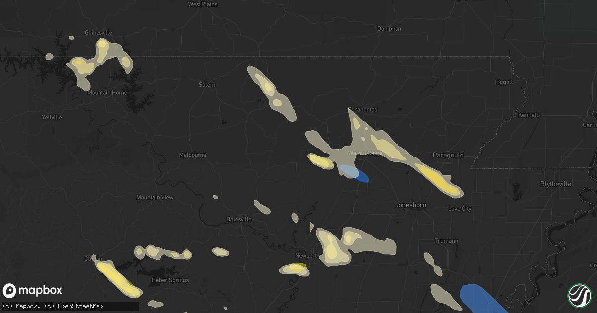 Hail map in Smithville, AR on August 22, 2026