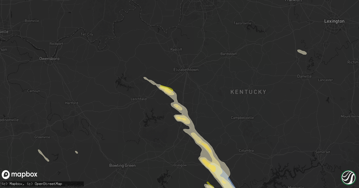 Hail map in Sonora, KY on August 22, 2026