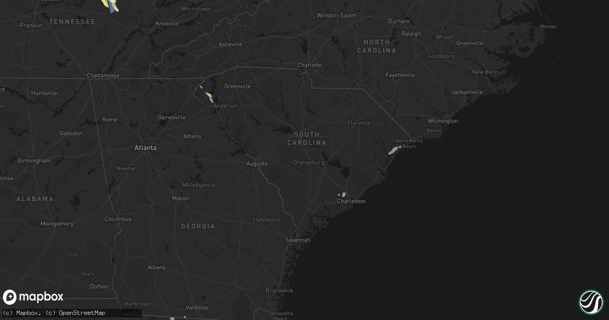 Hail map in South Carolina on August 22, 2026