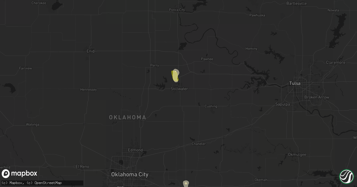 Hail map in Stillwater, OK on August 22, 2026