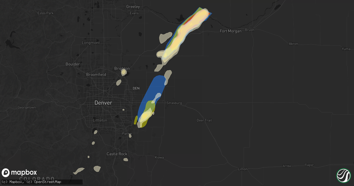 Hail map in Strasburg, CO on August 22, 2026