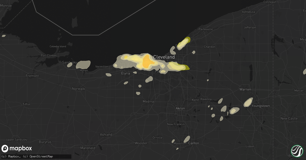 Hail map in Strongsville, OH on August 22, 2026