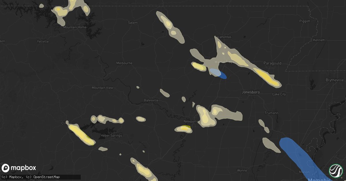 Hail map in Sulphur Rock, AR on August 22, 2026