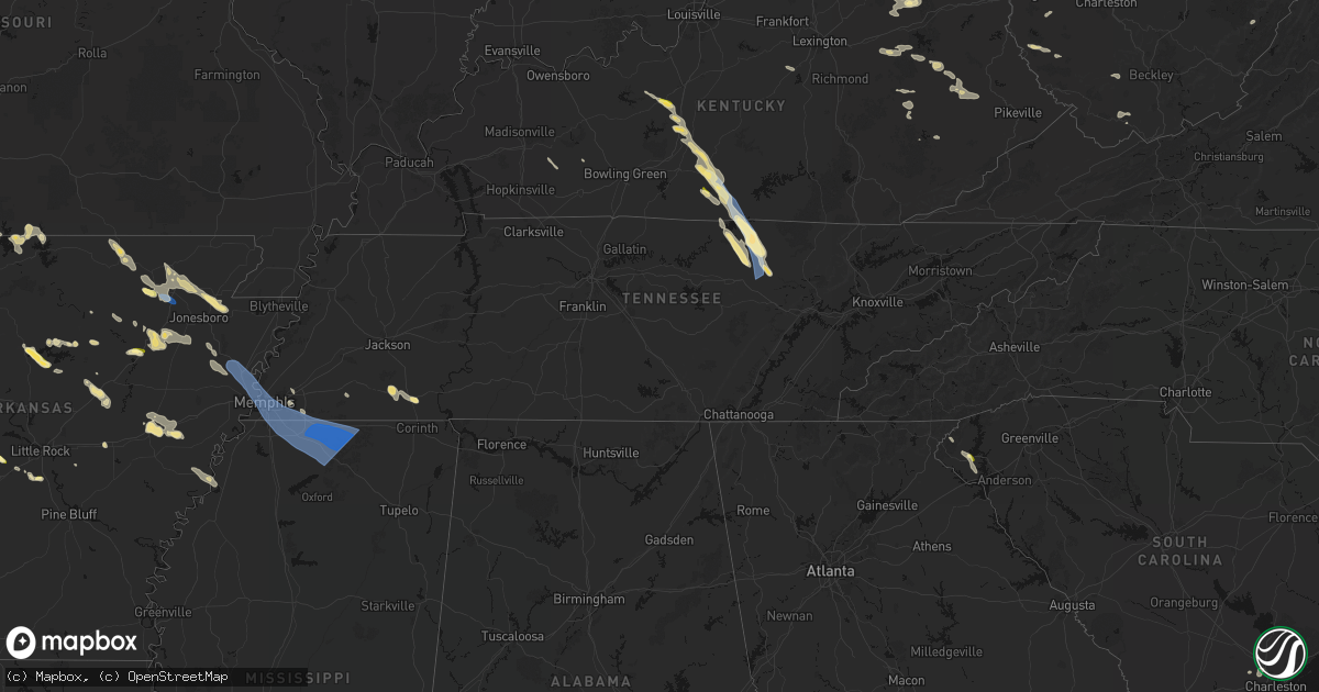Hail map in Tennessee on August 22, 2026