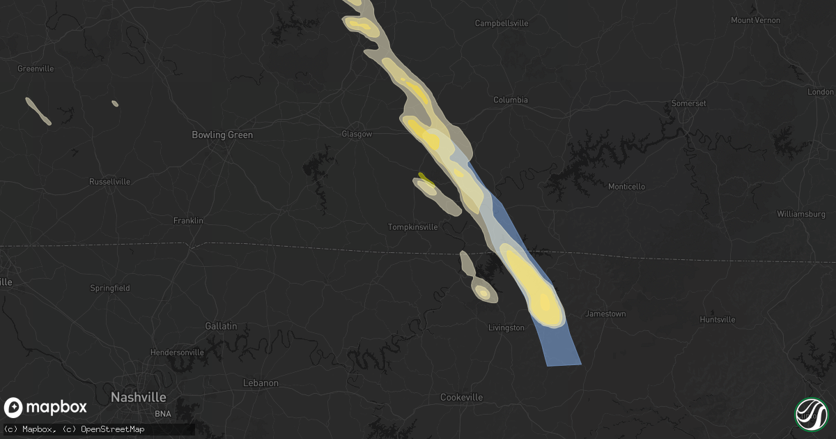 Hail map in Tompkinsville, KY on August 22, 2026