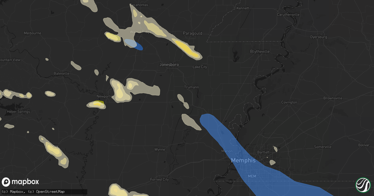 Hail map in Trumann, AR on August 22, 2026