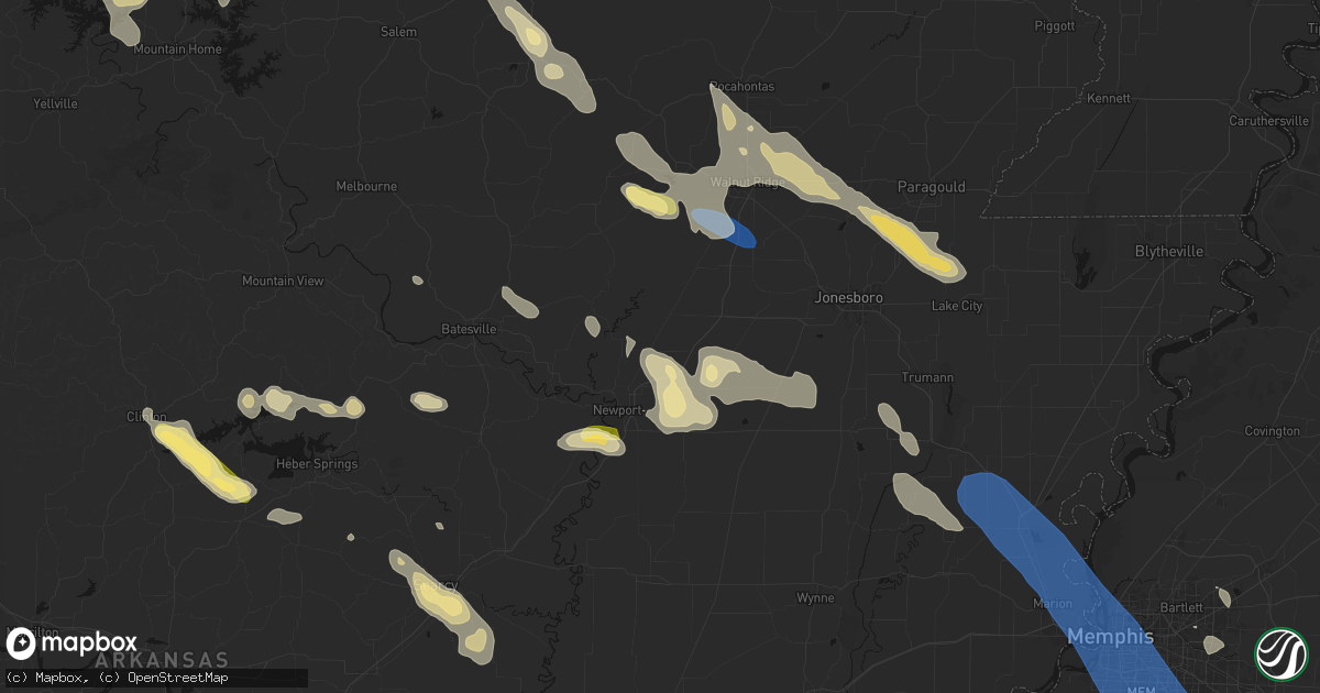 Hail map in Tuckerman, AR on August 22, 2026