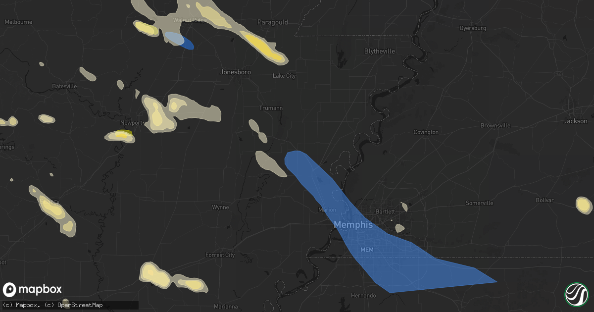 Hail map in Tyronza, AR on August 22, 2026