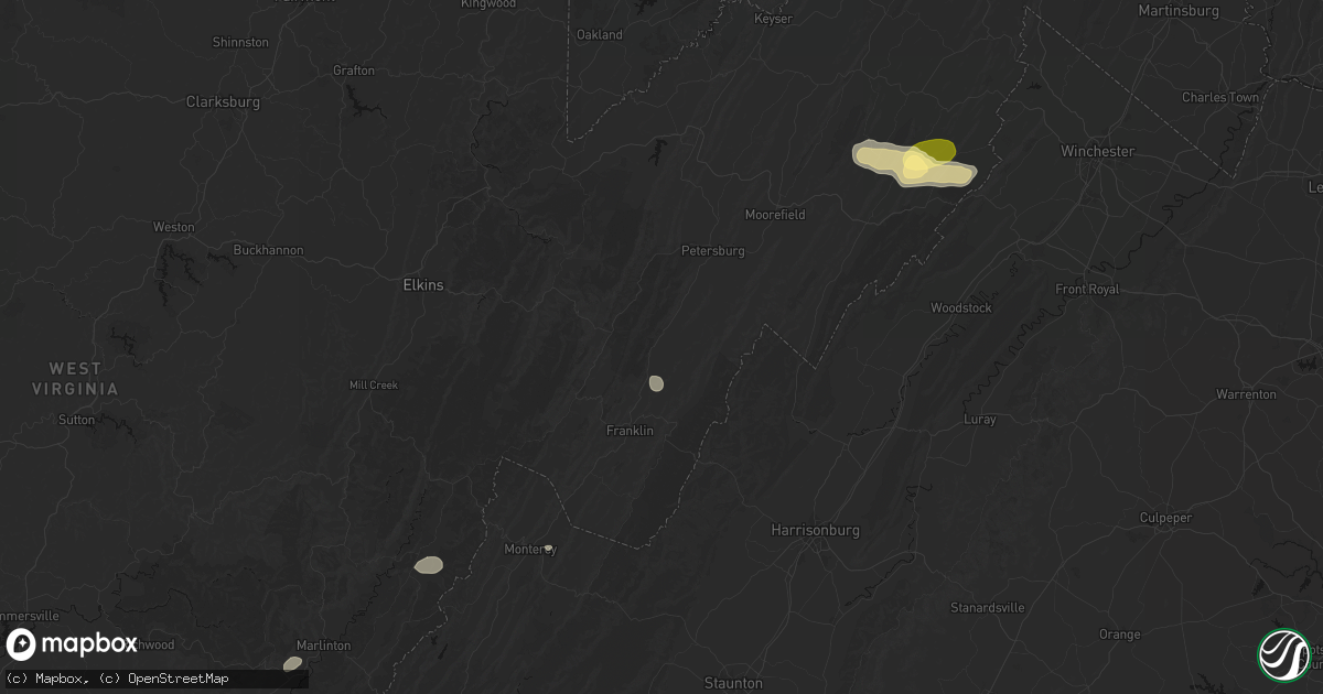 Hail map in Upper Tract, WV on August 22, 2026
