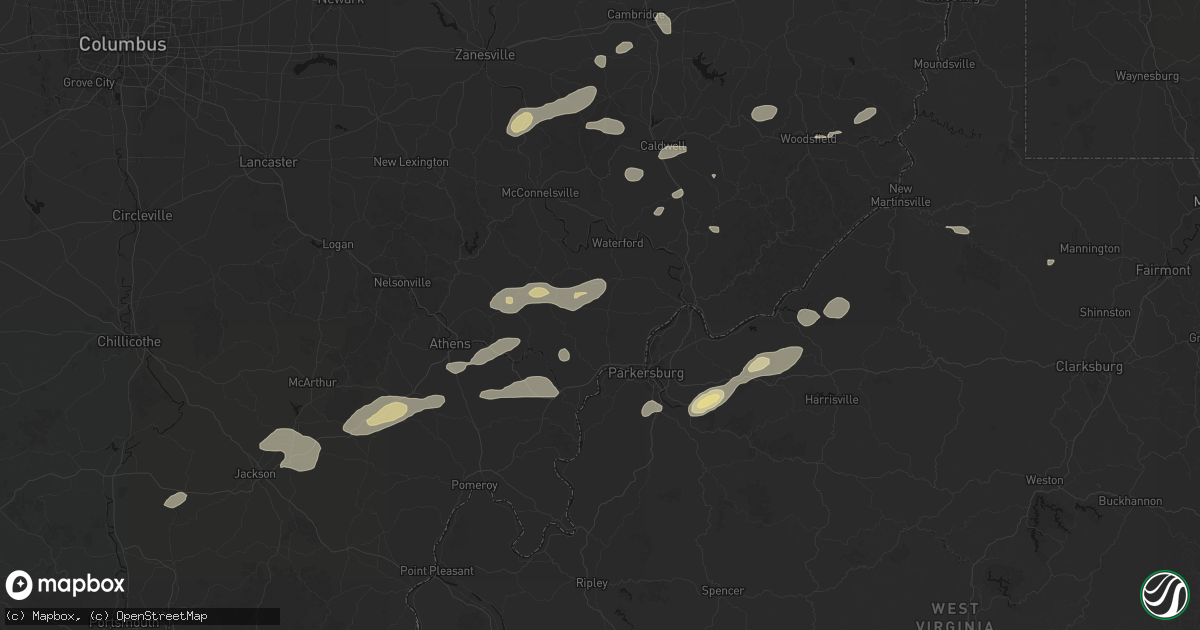 Hail map in Vincent, OH on August 22, 2026