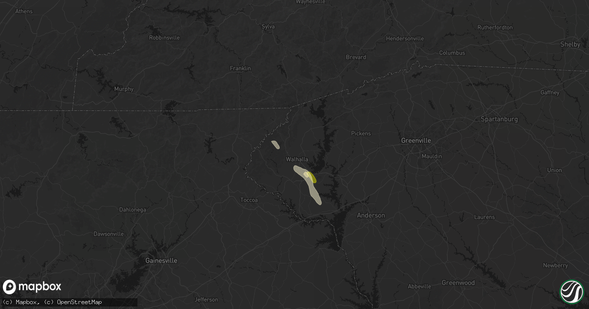 Hail map in Walhalla, SC on August 22, 2026