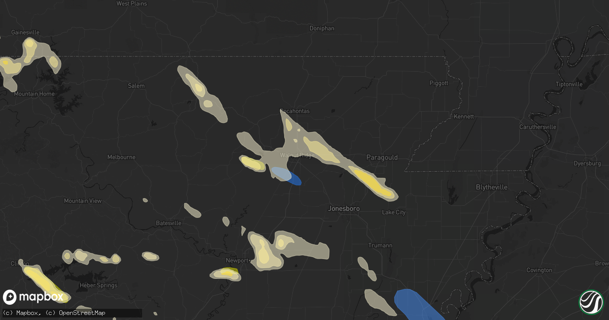 Hail map in Walnut Ridge, AR on August 22, 2026