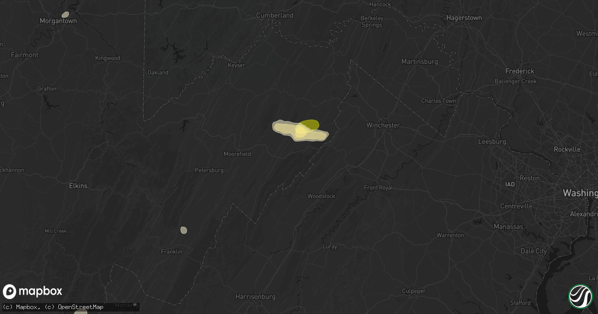 Hail map in Wardensville, WV on August 22, 2026