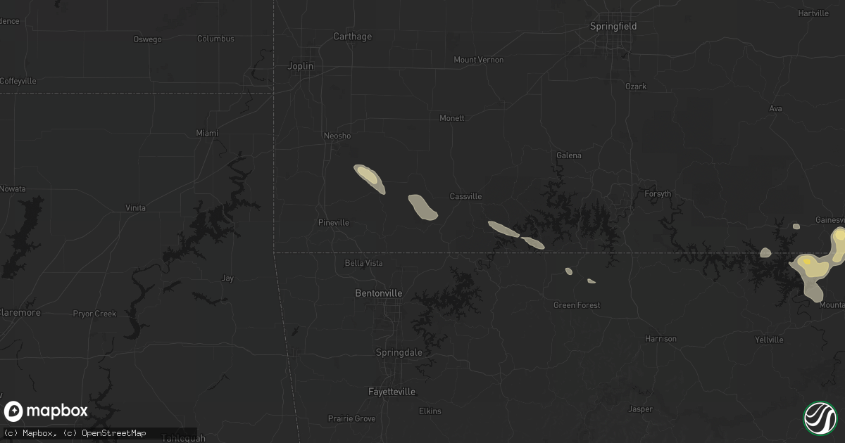 Hail map in Washburn, MO on August 22, 2026
