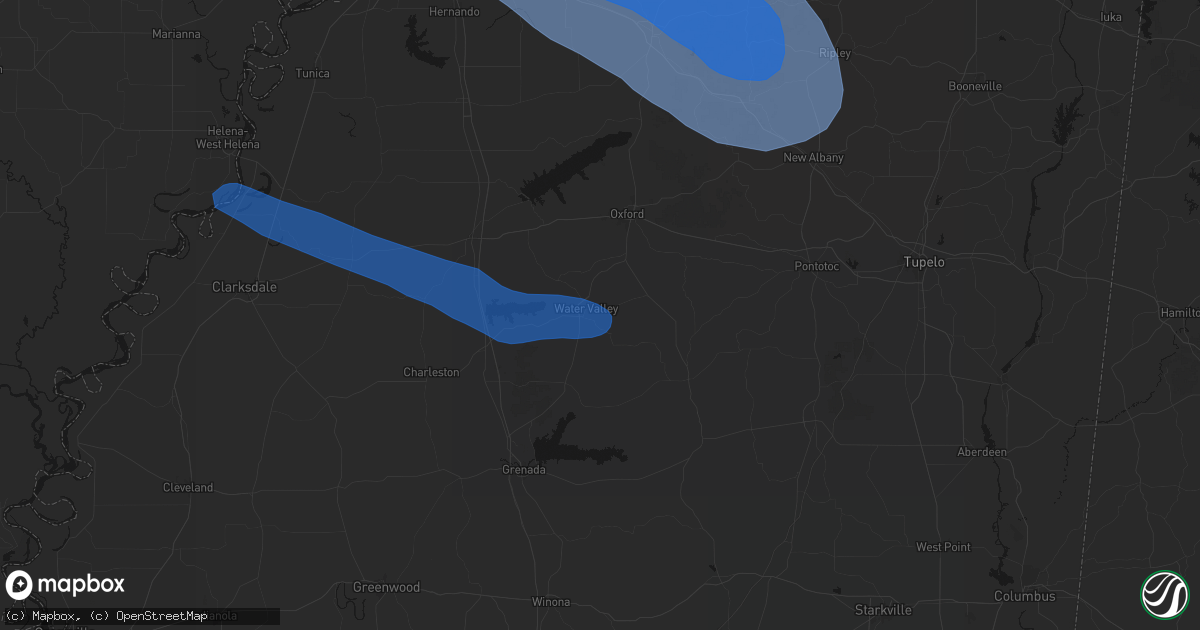 Hail map in Water Valley, MS on August 22, 2026