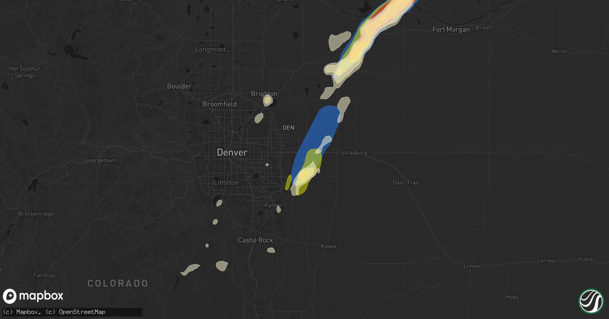 Hail map in Watkins, CO on August 22, 2026