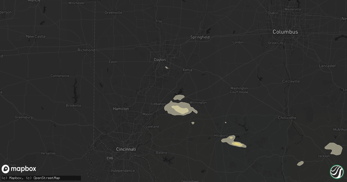 Hail map in Waynesville, OH on August 22, 2026