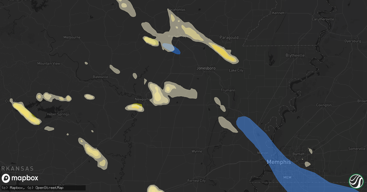 Hail map in Weiner, AR on August 22, 2026
