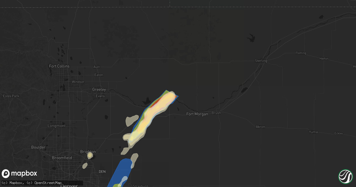 Hail map in Weldona, CO on August 22, 2026