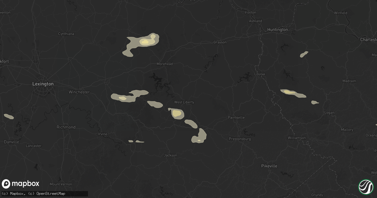 Hail map in West Liberty, KY on August 22, 2026