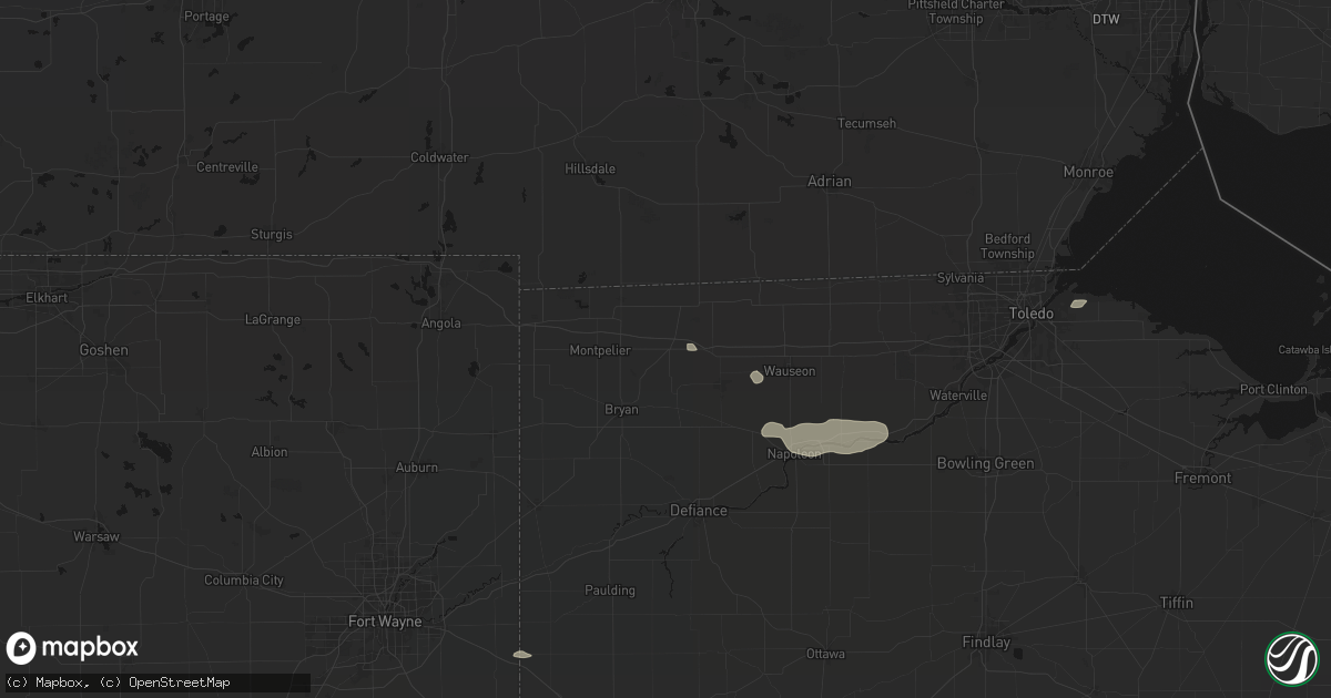 Hail map in West Unity, OH on August 22, 2026