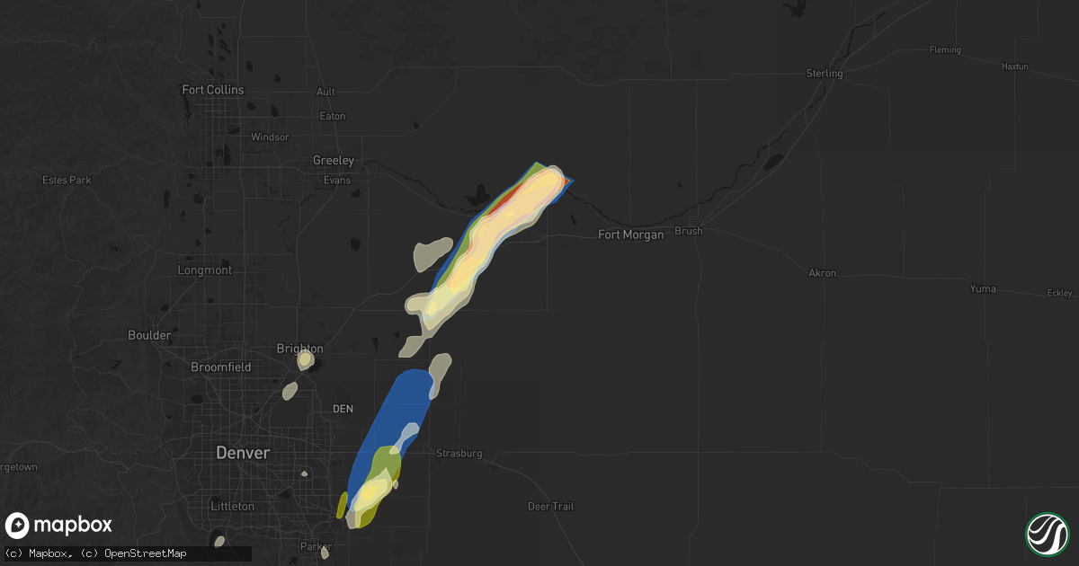 Hail map in Wiggins, CO on August 22, 2026
