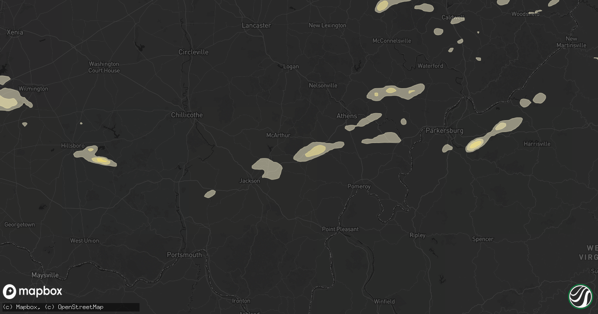 Hail map in Wilkesville, OH on August 22, 2026