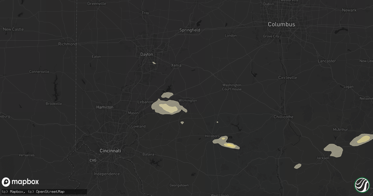 Hail map in Wilmington, OH on August 22, 2026