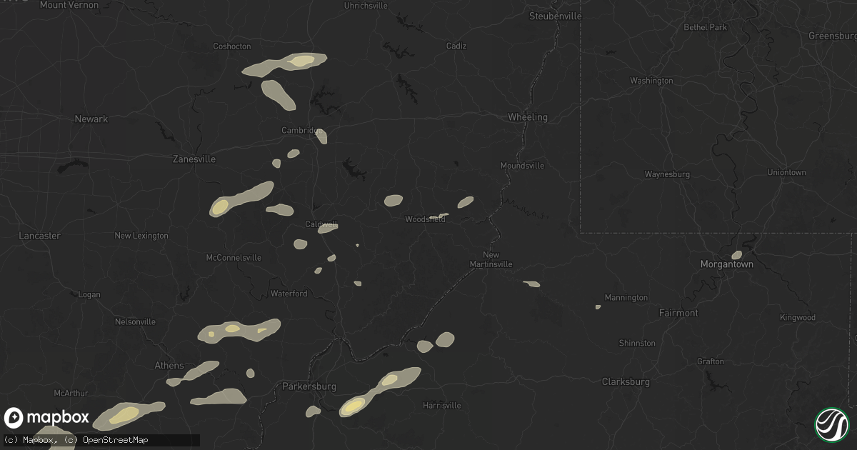 Hail map in Woodsfield, OH on August 22, 2026