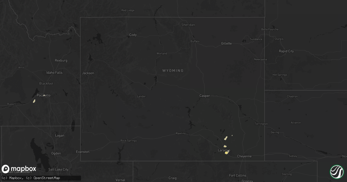 Hail map in Wyoming on August 22, 2026