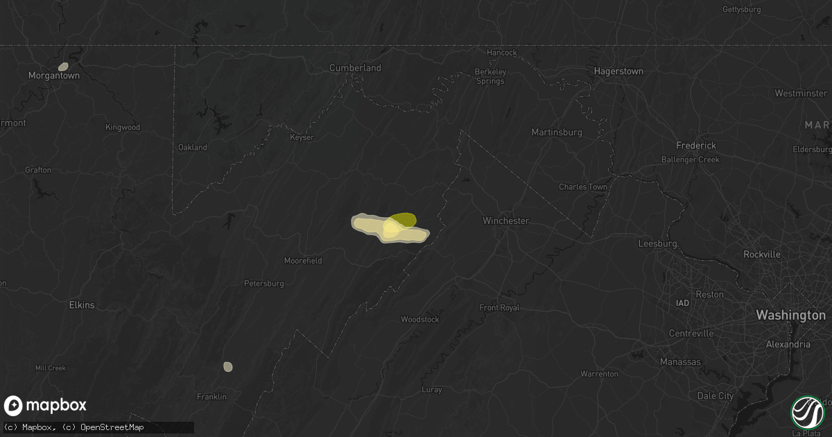 Hail map in Yellow Spring, WV on August 22, 2026