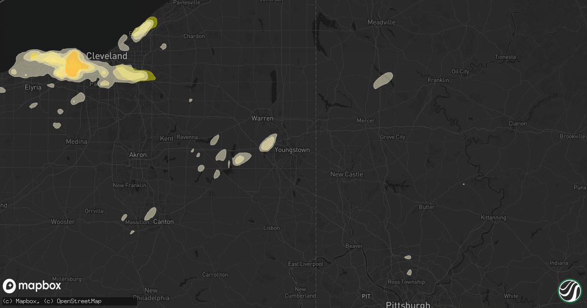 Hail map in Youngstown, OH on August 22, 2026