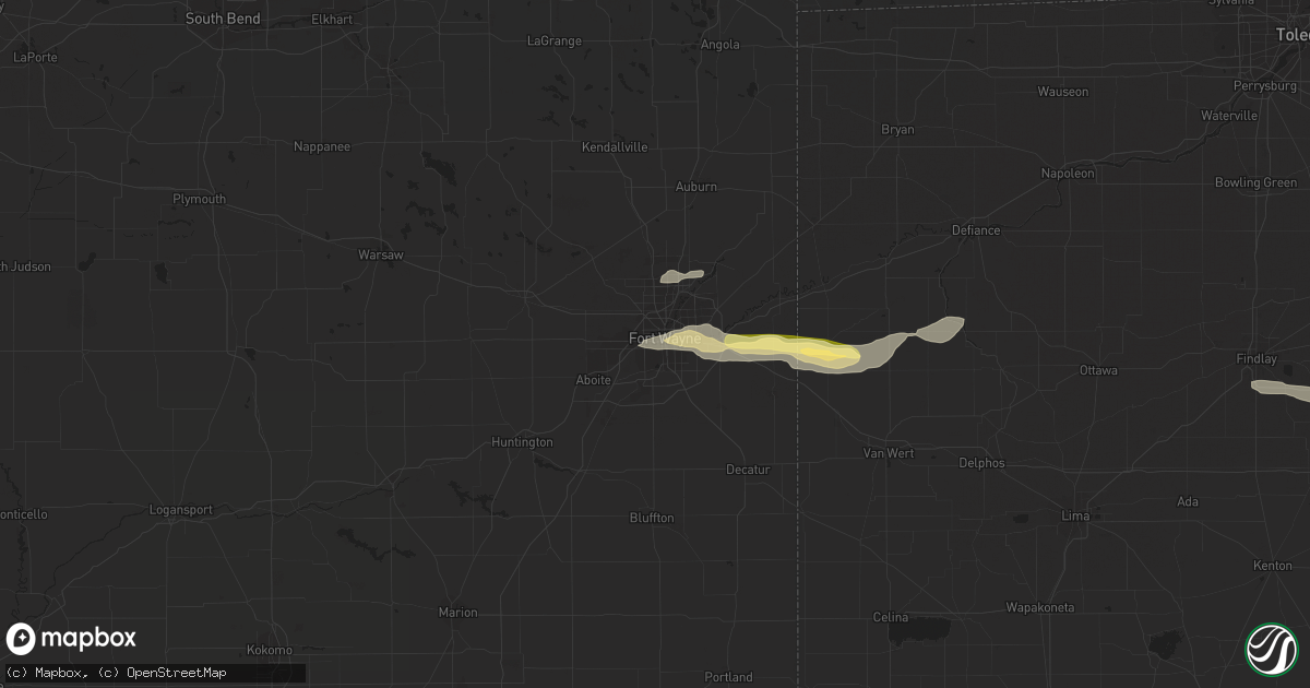 Hail map in Fort Wayne, IN on August 23, 2015