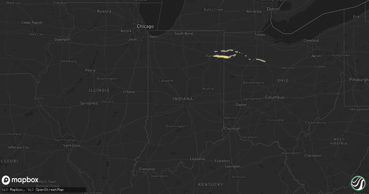 Hail map in Indiana on August 23, 2015