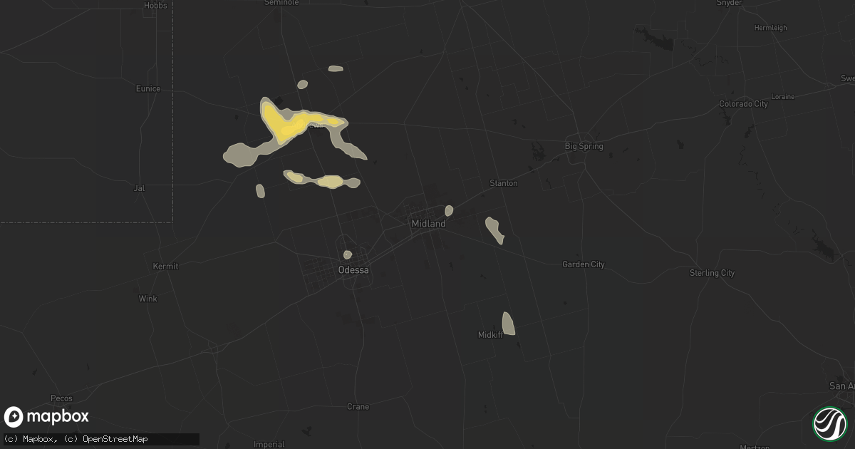 Hail map in Midland, TX on August 23, 2015