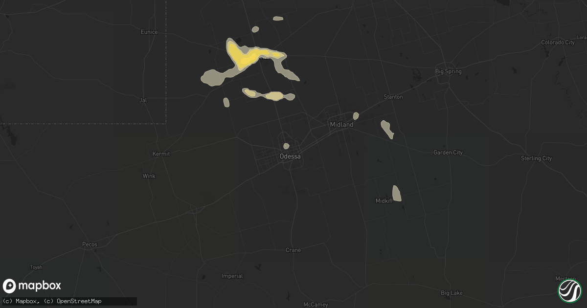 Hail map in Odessa, TX on August 23, 2015