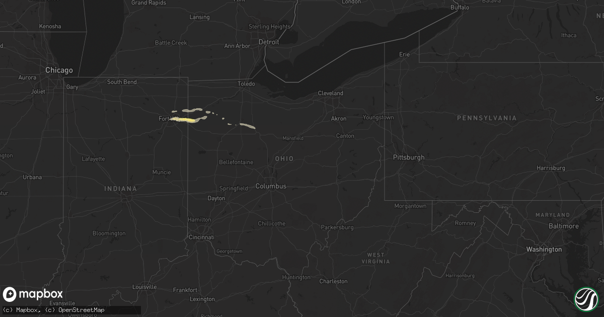 Hail map in Ohio on August 23, 2015