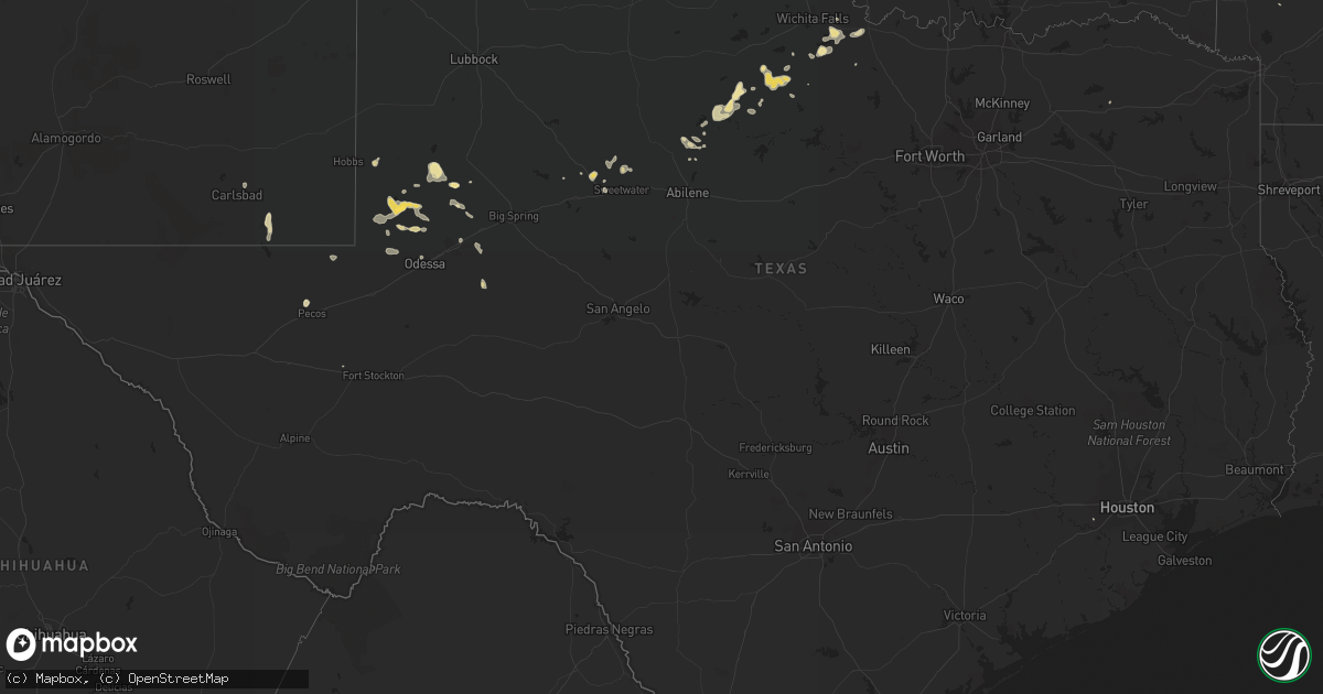 Hail map in Texas on August 23, 2015