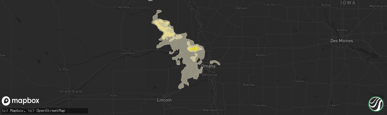 Hail map in Bennington, NE on August 23, 2016