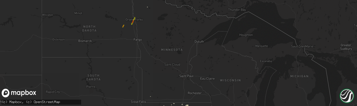 Hail map in Minnesota on August 23, 2016