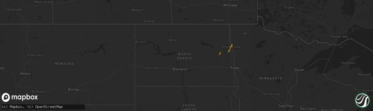 Hail map in North Dakota on August 23, 2016