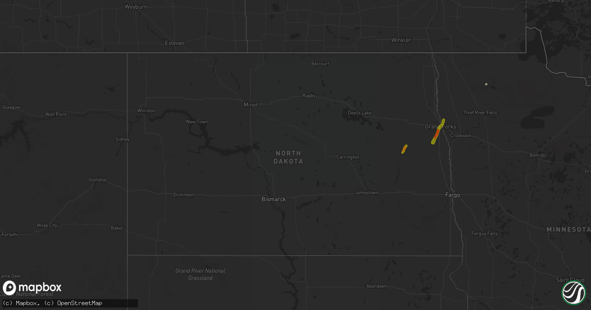 Hail map in North Dakota on August 23, 2016