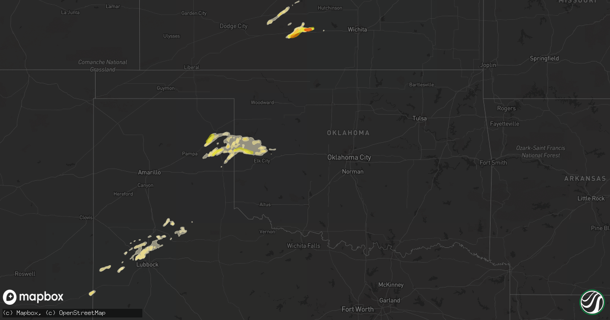 Hail map in Oklahoma on August 23, 2016