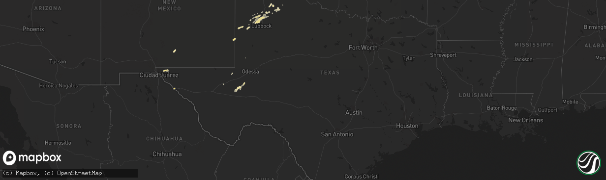 Hail map in Texas on August 23, 2016