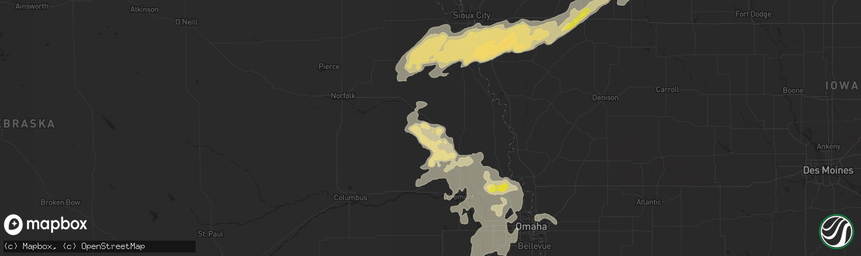 Hail map in West Point, NE on August 23, 2016