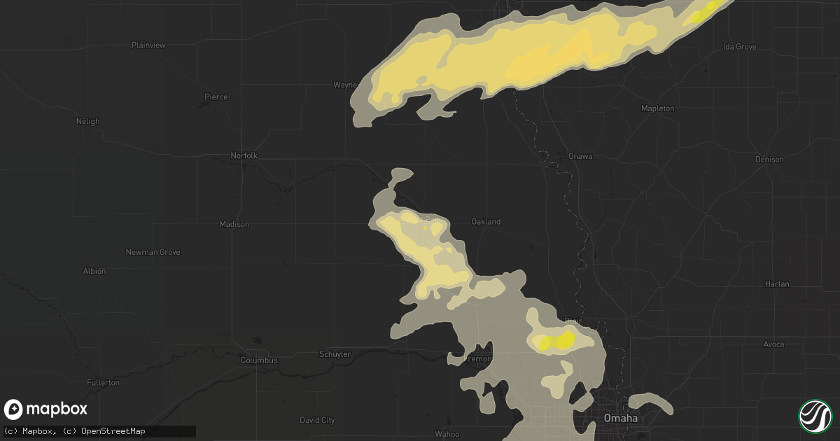 Hail map in West Point, NE on August 23, 2016