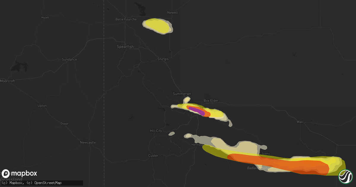 Hail map in Black Hawk, SD on August 23, 2018
