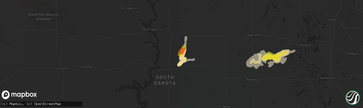 Hail map in Hoven, SD on August 23, 2018